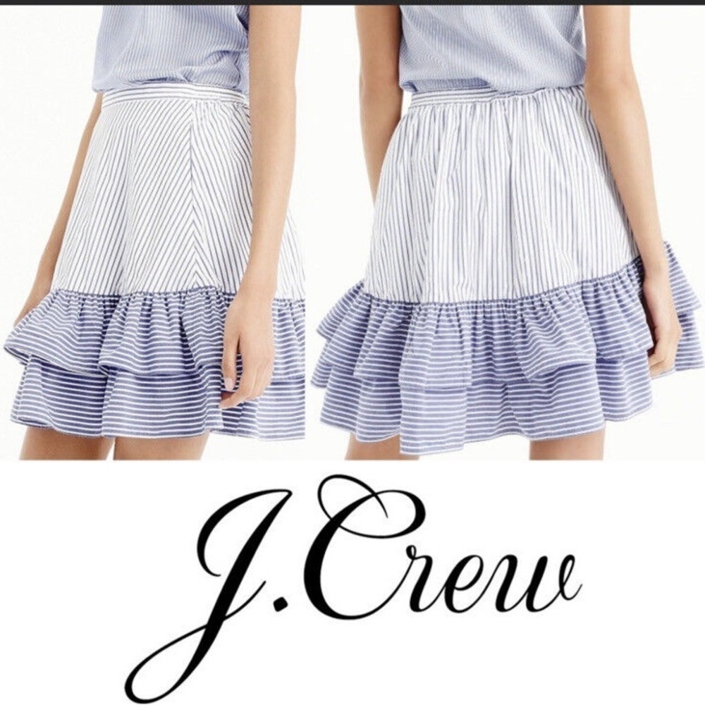 New! J. Crew blue and white striped ruffled skirt 37206
